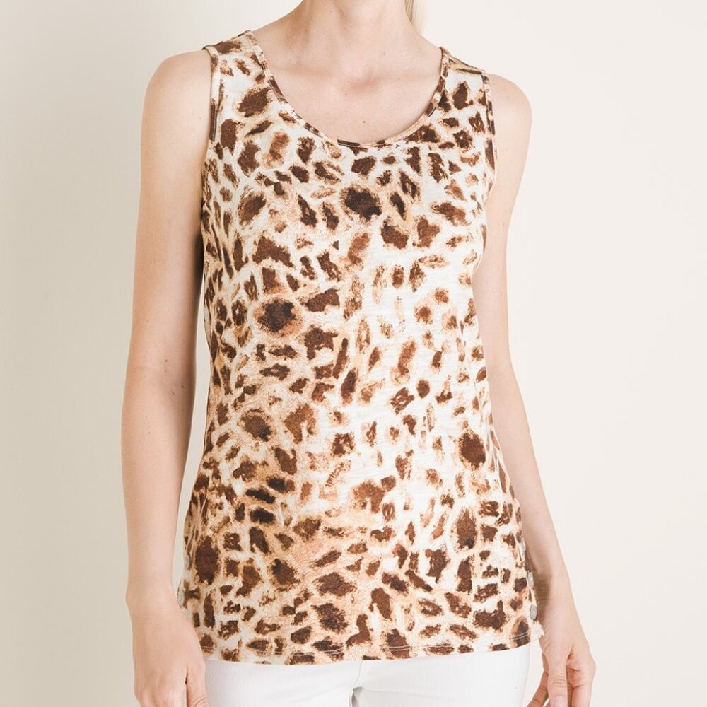 Chico's Women's Giraffe-Print Side-Button Slub Tank, Deep Umber, Size 16/18-XL